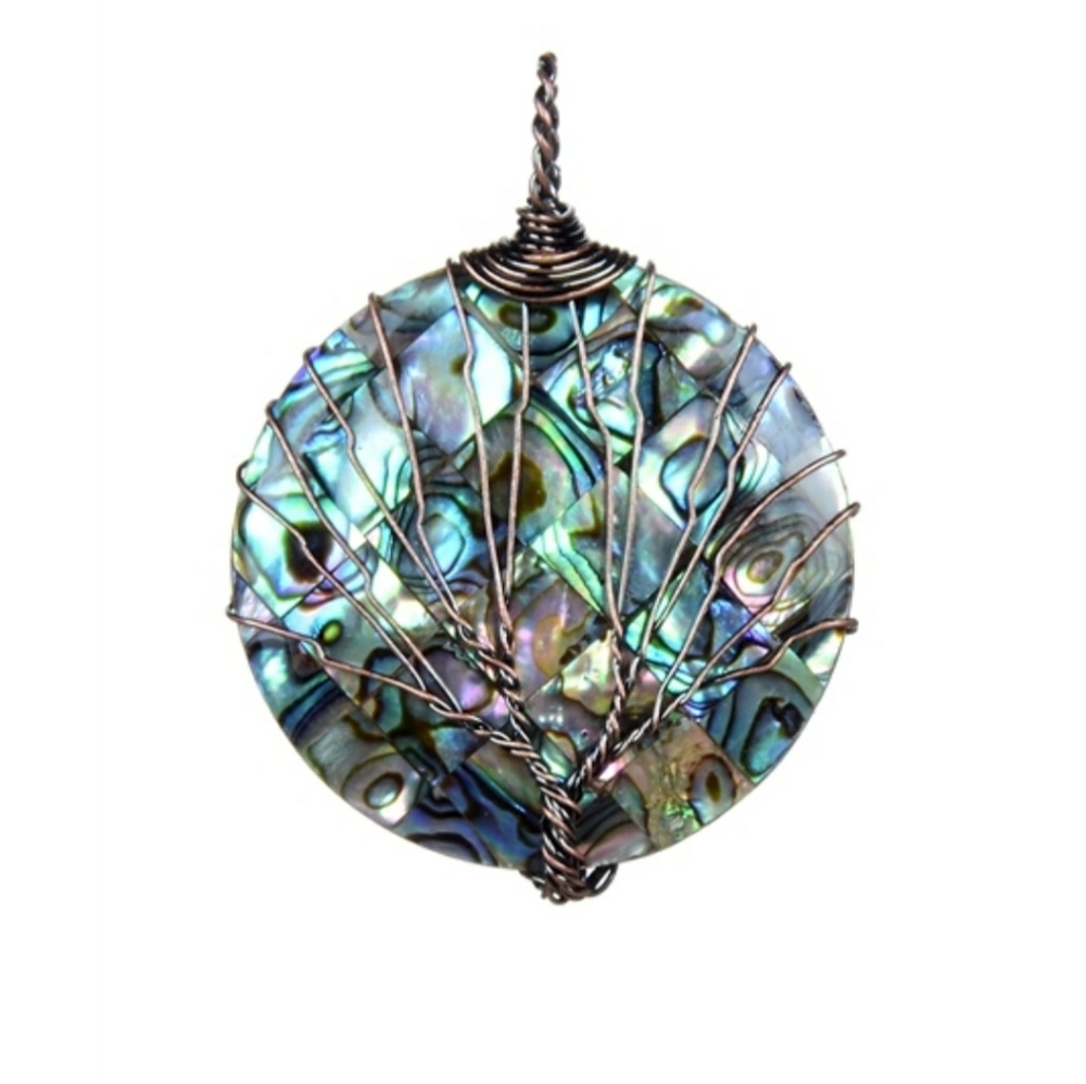Abalone 2" Metal and Copper Pendent